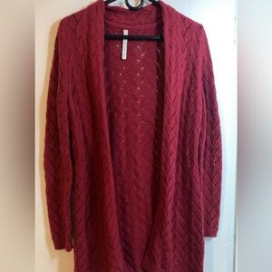 Leo & Nicole Burgundy Open-Front Cardigan
